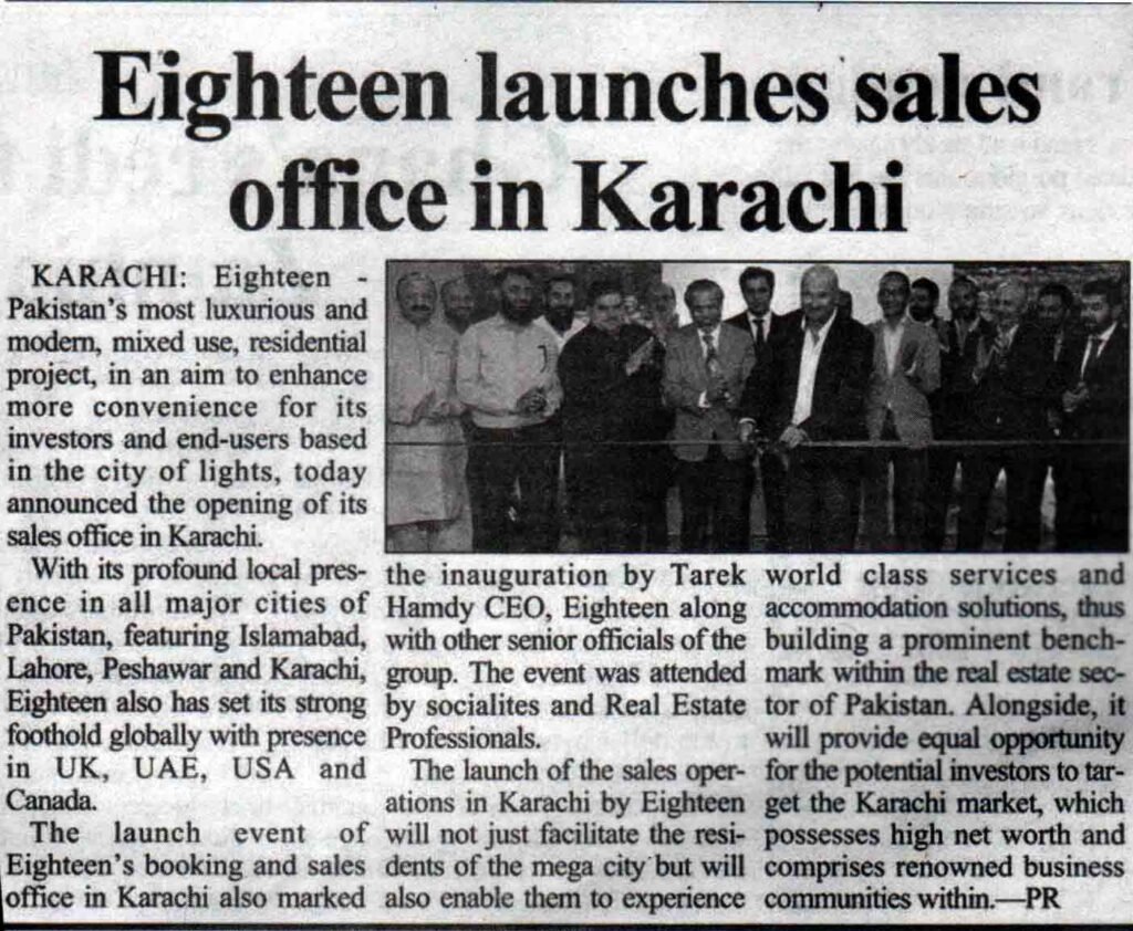 eighteen sales office in karachi